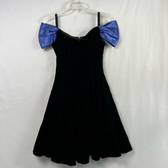 Roberta Vintage Velvet Dress Womens Black Fit Flare Sweetheart Cocktail Party - Picture 1 of 15